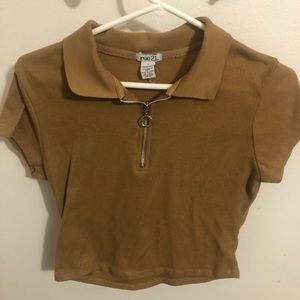 Brown half zip up  collard shirt,